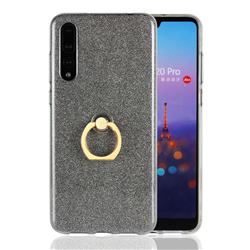 Luxury Soft TPU Glitter Back Ring Cover with 360 Rotate Finger Holder Buckle for Huawei P20 Pro - Black