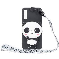 White Panda Neck Lanyard Zipper Wallet Silicone Case for Huawei P20 Pro