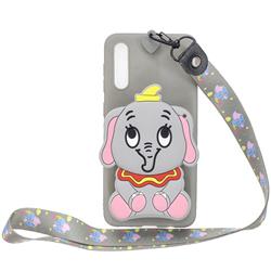 Gray Elephant Neck Lanyard Zipper Wallet Silicone Case for Huawei P20 Pro