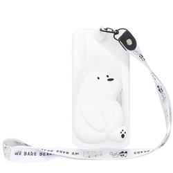 White Polar Bear Neck Lanyard Zipper Wallet Silicone Case for Huawei P20 Pro