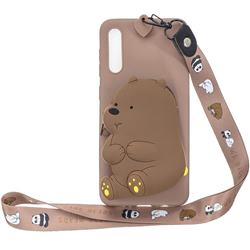 Brown Bear Neck Lanyard Zipper Wallet Silicone Case for Huawei P20 Pro