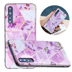Purple Flower Painted Marble Electroplating Protective Case for Huawei P20 Pro