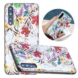 Tropical Rainforest Flower Painted Marble Electroplating Protective Case for Huawei P20 Pro