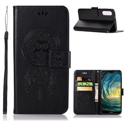 Intricate Embossing Owl Campanula Leather Wallet Case for Huawei P20 Pro - Black