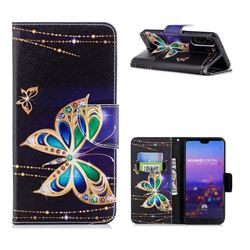 Golden Shining Butterfly Leather Wallet Case for Huawei P20 Pro