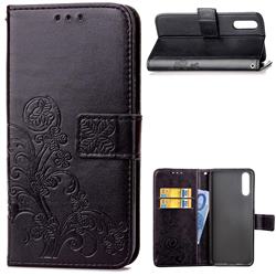 Embossing Imprint Four-Leaf Clover Leather Wallet Case for Huawei P20 Pro - Black