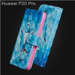 Blue Sea Butterflies 3D Painted Leather Wallet Case for Huawei P20 Pro