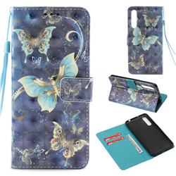 Three Butterflies 3D Painted Leather Wallet Case for Huawei P20 Pro