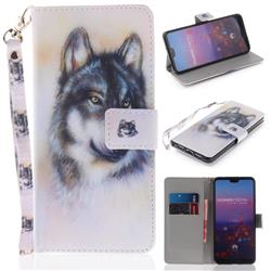 Snow Wolf Hand Strap Leather Wallet Case for Huawei P20 Pro