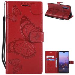 Embossing 3D Butterfly Leather Wallet Case for Huawei P20 Pro - Red