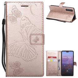 Embossing 3D Butterfly Leather Wallet Case for Huawei P20 Pro - Rose Gold