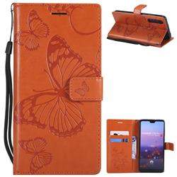Embossing 3D Butterfly Leather Wallet Case for Huawei P20 Pro - Orange