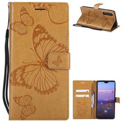 Embossing 3D Butterfly Leather Wallet Case for Huawei P20 Pro - Yellow
