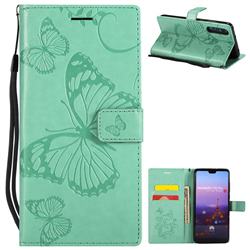 Embossing 3D Butterfly Leather Wallet Case for Huawei P20 Pro - Green