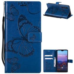 Embossing 3D Butterfly Leather Wallet Case for Huawei P20 Pro - Blue