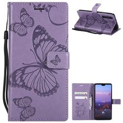 Embossing 3D Butterfly Leather Wallet Case for Huawei P20 Pro - Purple