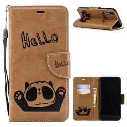 Embossing Hello Panda Leather Wallet Phone Case for Huawei P20 Pro - Brown