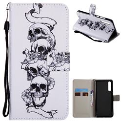 Skull Head PU Leather Wallet Case for Huawei P20 Pro