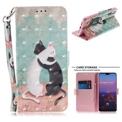 Black and White Cat 3D Painted Leather Wallet Phone Case for Huawei P20 Pro