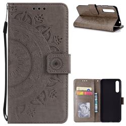 Intricate Embossing Datura Leather Wallet Case for Huawei P20 Pro - Gray