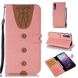 Ladies Bow Clothes Pattern Leather Wallet Phone Case for Huawei P20 Pro - Pink