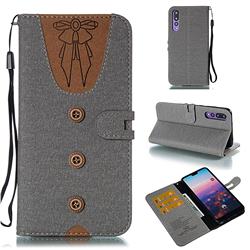 Ladies Bow Clothes Pattern Leather Wallet Phone Case for Huawei P20 Pro - Gray