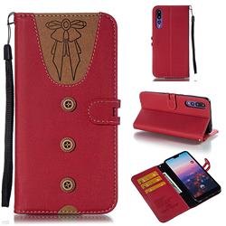 Ladies Bow Clothes Pattern Leather Wallet Phone Case for Huawei P20 Pro - Red