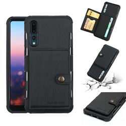 Brush Multi-function Leather Phone Case for Huawei P20 Pro - Black