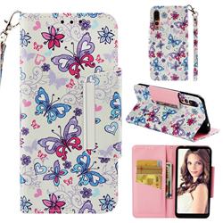 Colored Butterfly Big Metal Buckle PU Leather Wallet Phone Case for Huawei P20 Pro