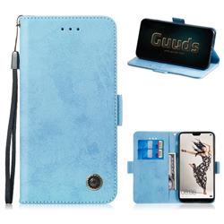 Retro Classic Leather Phone Wallet Case Cover for Huawei P20 Pro - Light Blue