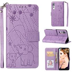 Embossing Fireworks Elephant Leather Wallet Case for Huawei P20 Pro - Purple