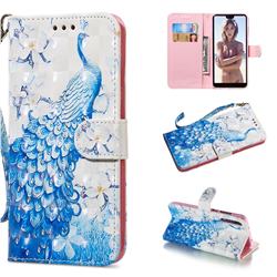Blue Peacock 3D Painted Leather Wallet Phone Case for Huawei P20 Pro