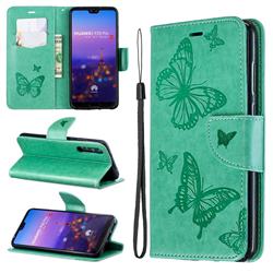 Embossing Double Butterfly Leather Wallet Case for Huawei P20 Pro - Green