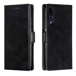 Retro Classic Calf Pattern Leather Wallet Phone Case for Huawei P20 Pro - Black