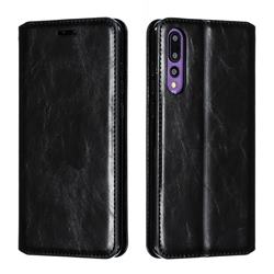 Retro Slim Magnetic Crazy Horse PU Leather Wallet Case for Huawei P20 Pro - Black
