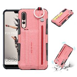 British Style Canvas Pattern Multi-function Leather Phone Case for Huawei P20 Pro - Pink