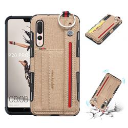British Style Canvas Pattern Multi-function Leather Phone Case for Huawei P20 Pro - Khaki