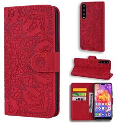 Retro Embossing Mandala Flower Leather Wallet Case for Huawei P20 Pro - Red