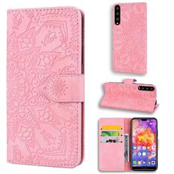 Retro Embossing Mandala Flower Leather Wallet Case for Huawei P20 Pro - Pink