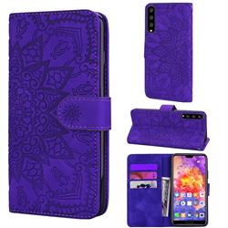 Retro Embossing Mandala Flower Leather Wallet Case for Huawei P20 Pro - Purple