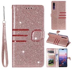 Retro Stitching Glitter Leather Wallet Phone Case for Huawei P20 Pro - Rose Gold