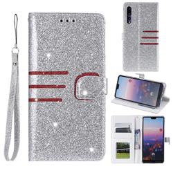 Retro Stitching Glitter Leather Wallet Phone Case for Huawei P20 Pro - Silver
