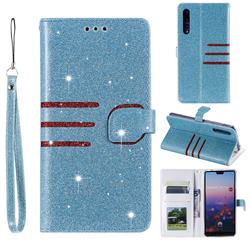 Retro Stitching Glitter Leather Wallet Phone Case for Huawei P20 Pro - Blue
