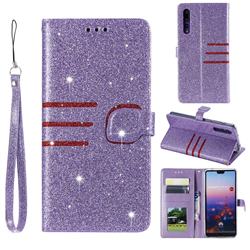 Retro Stitching Glitter Leather Wallet Phone Case for Huawei P20 Pro - Purple