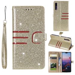 Retro Stitching Glitter Leather Wallet Phone Case for Huawei P20 Pro - Golden