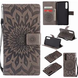 Embossing Sunflower Leather Wallet Case for Huawei P20 Pro - Gray