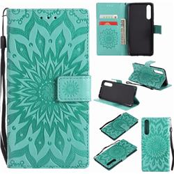 Embossing Sunflower Leather Wallet Case for Huawei P20 Pro - Green