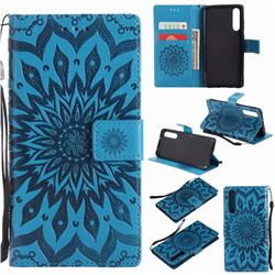 Embossing Sunflower Leather Wallet Case for Huawei P20 Pro - Blue