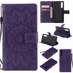 Embossing Sunflower Leather Wallet Case for Huawei P20 Pro - Purple