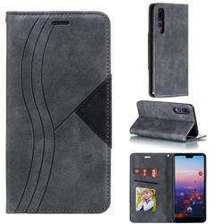 Retro S Streak Magnetic Leather Wallet Phone Case for Huawei P20 Pro - Gray
